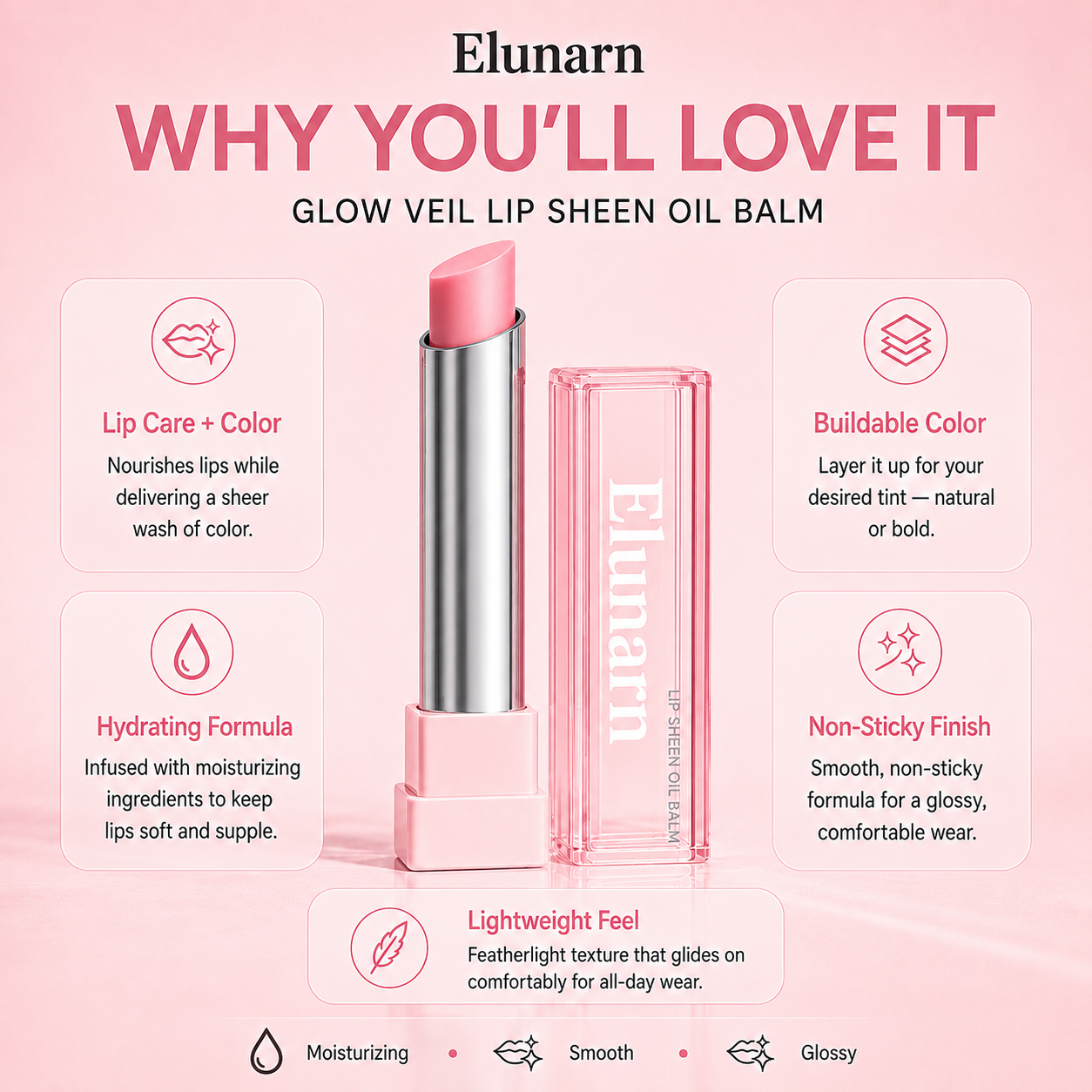 🔥Last Day Buy 1 Get 1 Free|Elunarn GLOW VEIL LIP SHEEN OIL BALM
